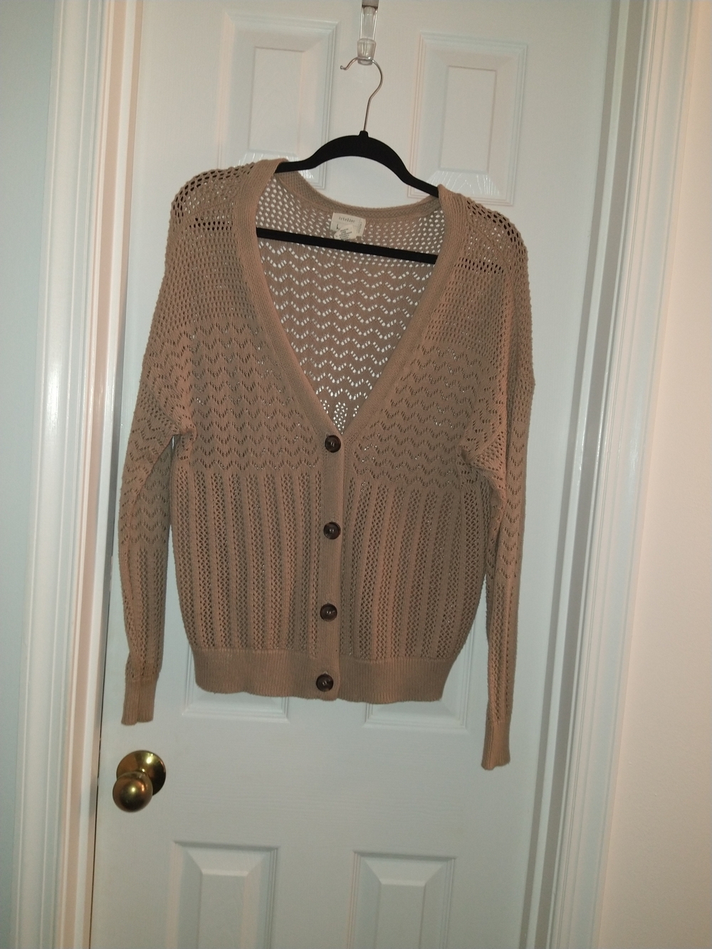 Nicole Miller Beige Open-Weave Button Cardigan